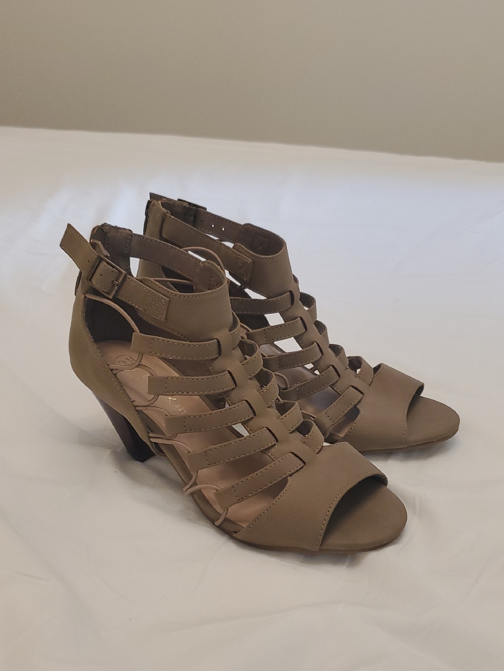 Denver Hayes Taupe Strappy Block Heel Sandals